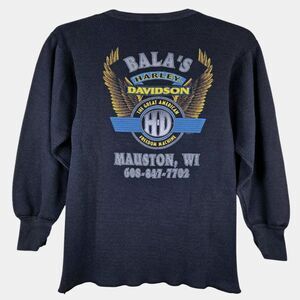 Vtg Harley Davidson Bala's Mauston WI Waffle Thermal Black Long Sleeve Shirt L